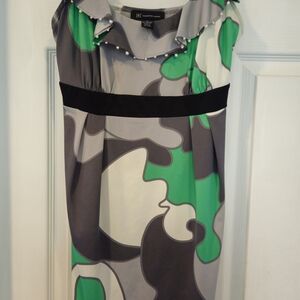 INC International Concepts Abstract Green and Gray Midi Dress